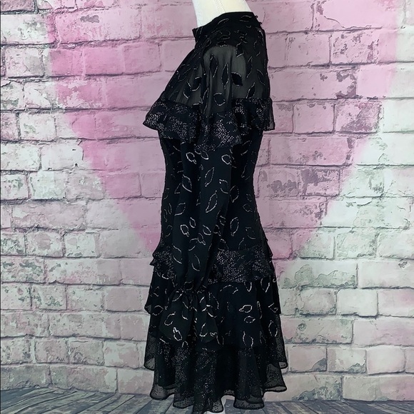 Bcbgmaxazria metallic clip dot ruffle dress 0 NWT - Picture 2 of 8